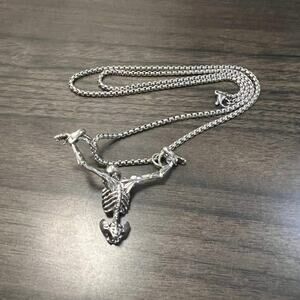 Silver Skeleton Necklace Halloween Cosplay Costume Jewelry Gothic Punk Rock NEW!